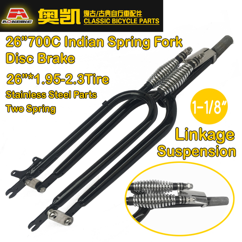 26 Inch 1-1/8  Springer  Suspension Fork Indian Classical  Return Bicycle Black  Two Spring Fork stem 28.6*230MM Threadless Fork ► Photo 1/6