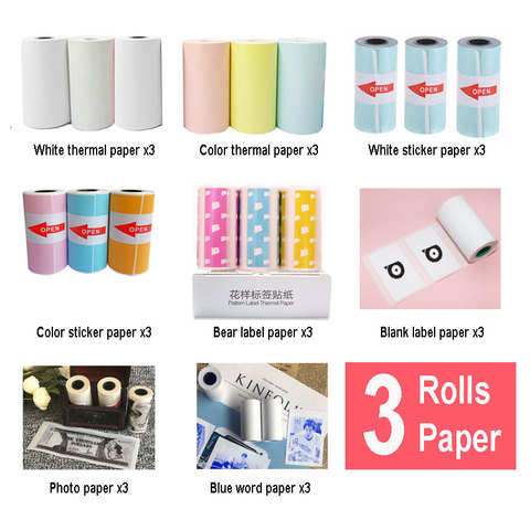 3 Rolls Thermal Paper Label Paper Sticker Paper Photo Paper Color Paper For PeriPage PAPERANG Photo Printer ► Photo 1/6