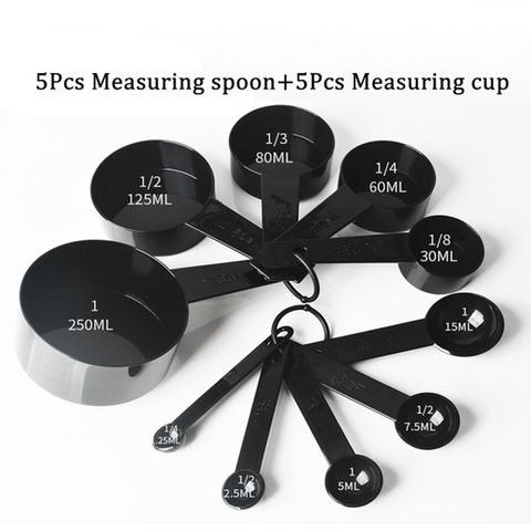 5/10pcs Kitchen Measuring Spoons Black Plastic Teaspoon Scoop Measuring Spoons Cups Cooking Tools Scale Kitchen Measuring Tool ► Photo 1/6