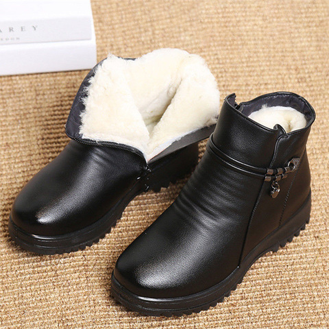 Solid black women snow boots metal classic furry winter shoes female ankle boots plus size 4.5-10.5 ► Photo 1/6