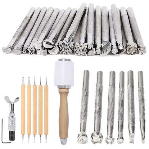 LMDZ Leather Craft Tools Kit Stitching Stamping Embossing Punch Saddle Groover Carving Hammer Set For Leather Working ► Photo 1/6