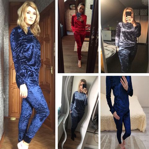 Autumn Women Warm Velvet 2 Two Piece Set Tracksuit Velor Smooth Soft Home Suit Women Fitness Set ► Photo 1/6