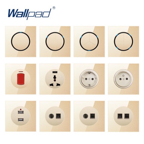 Wallpad 2022 New Arrival Random Click Wall Light Switch With LED Indicator Wall Power Socket Gold Crystal Glass Panel For Home ► Photo 1/6