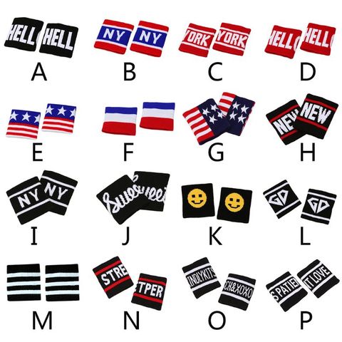2Pcs/Pair Adult Kids Running Sports Wristband Sweatband Hip-Hop Letters Colored Striped Dancing Wrist Support Brace Wraps Guards ► Photo 1/6