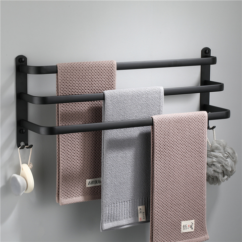 Bathroom Wall Mounted Towel Rack Towel Hanger Black 30-50cm Towel Bar Bathroom Kitchen Towel Holder  Accessories ► Photo 1/6