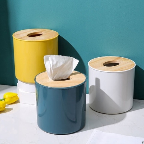 Tissue Box Holder Kitchen Living Room Tissue Storage Box Toilet Bathroom Tissue Rack Round Container ► Photo 1/6