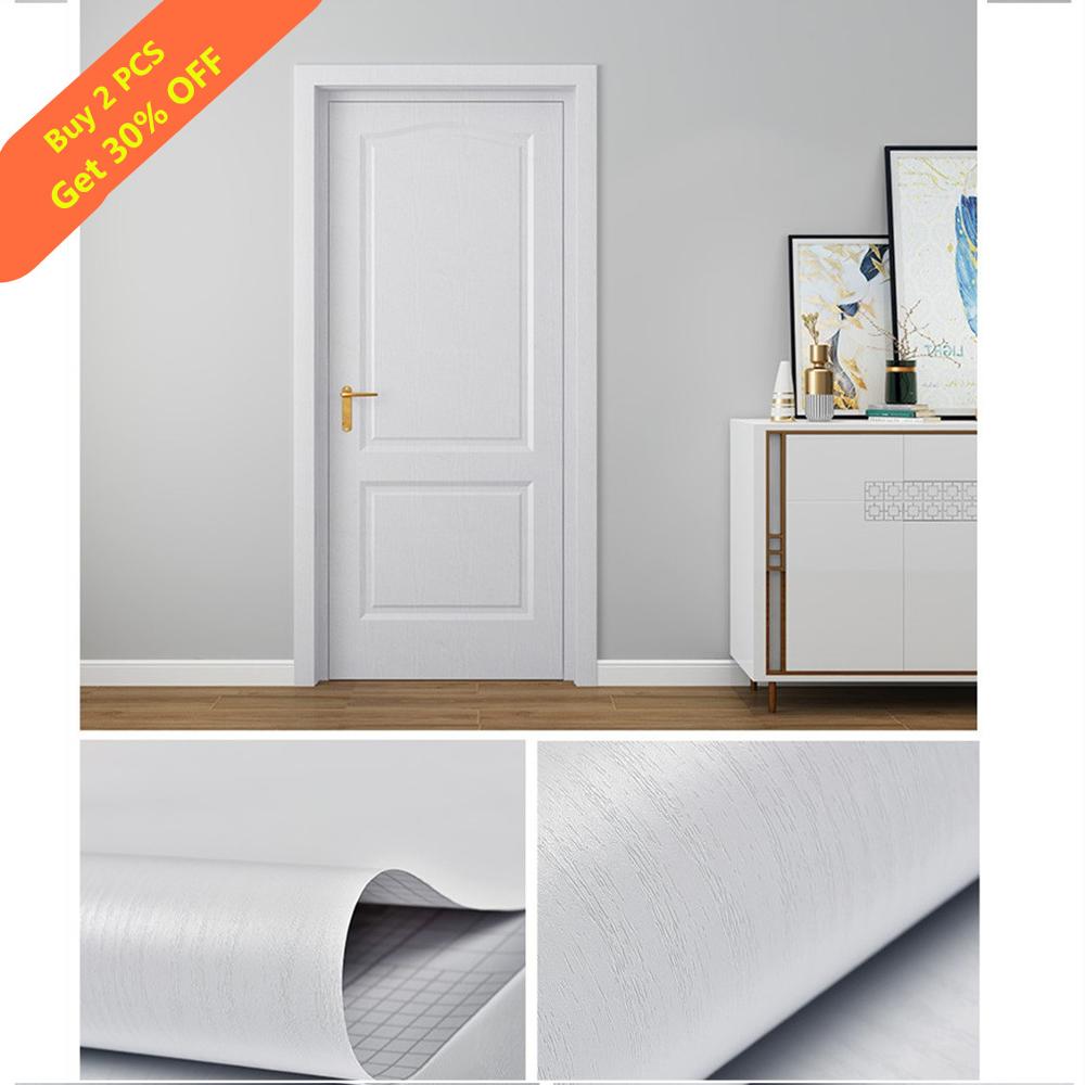 90x210cm White PVC Door Wallpaper Wood Grain sticker home decor