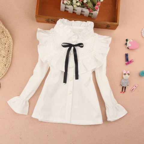 new delivery children kids baby white lace shirt 3-12year students girl clothes cotton ► Photo 1/6