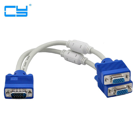 RGB VGA SVGA Male to 2 VGA two HDB15 Female Splitter Adapter extension Cable w/ core VGA splitter adaptor connector converter ► Photo 1/1