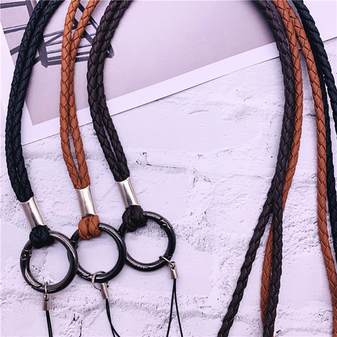 PU Leather Keychain Lanyard Soft woven Rope Mobile Phone Neck Strap Lanyards for ID Card key chain USB badge holder DIY Lariat ► Photo 1/6