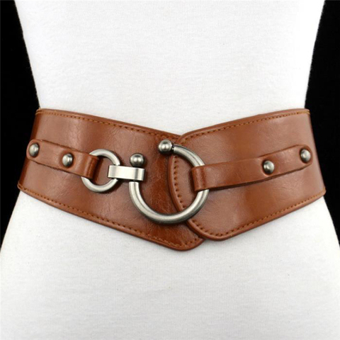 New Fashion Elastic Wide Belt Strap Vintage Women Faux Leather Buckle Elastic Wide Belt Strap Solid Color Waistband ► Photo 1/6