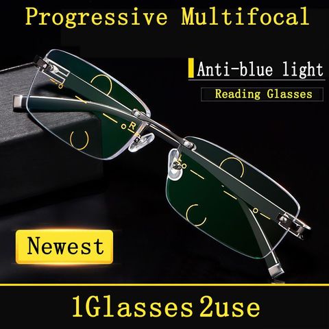 High-end Business Multi-Focal Progressive Reading Glasses Men Women Rimless Anti Blue Light Presbyopic Male Diopter Eyeglasses ► Photo 1/1