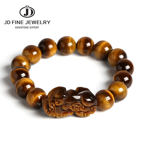 JD 8-16mm Gold Color Tiger Eyes Stone Beads Bangles Bracelet Chinese Lucky Goods Beast Pixiu Bracelet Dropshipping Jewelry Gift ► Photo 1/6