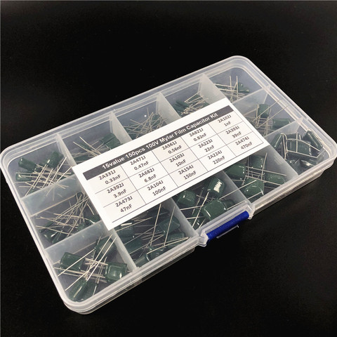 15Value 150pcs capacitor kit 100V 2A331J to 2A474J Polyester Film capacitor Assorted Kit with storage box ► Photo 1/3