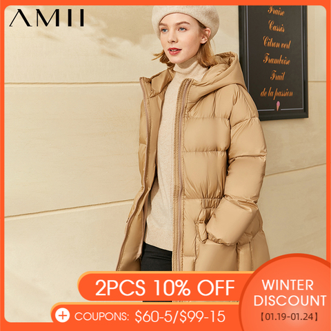 Amii Minimalism Fashion Down Jacket Female Winter Causal Hooded Solid Zipper 90% White Duck Down Winter Coat Women 12040299 ► Photo 1/6