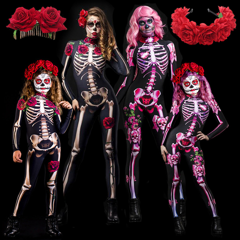 Halloween Scary Cosplay Skeleton Rose Sexy Women Devil Vampire Jumpsuit Party Carnival Scary Costume Baby Girl Day Of The Dead ► Photo 1/6
