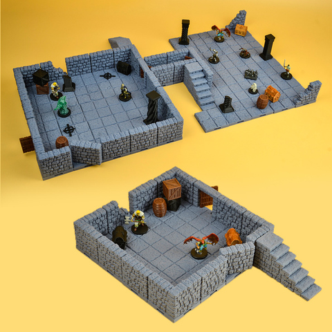 3d print TRPG lock dungeons starter expansion terrain wall door corner hall alcove pillar set miniature board game models ► Photo 1/4