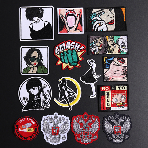 Punk Japanese Anime Girl Patches for Clothing Appliques Girl Wave Sunset Appliques 3D Russian Flag Fist Diy Clothes Accessories ► Photo 1/6