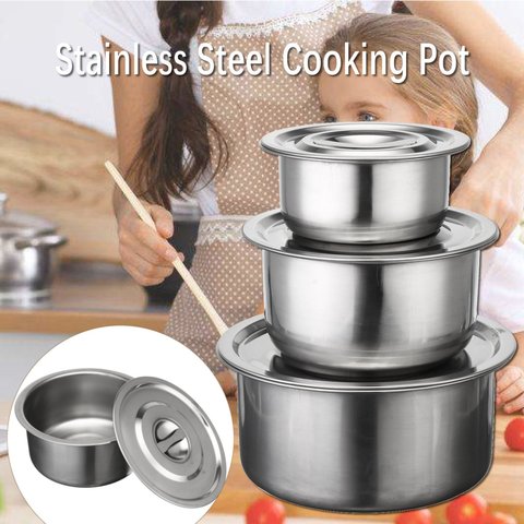 3pcs/set Stainless Steel Soup Pot With Lid