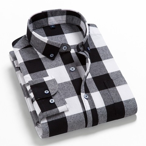 Cotton Plaid Shirt Men Cotton 2022 Spring Autumn New Male Casual Long Sleeve Shirt  High Quality Warm Man Clothes ► Photo 1/6