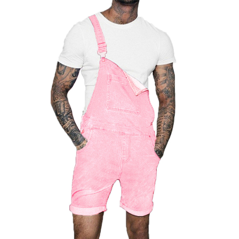 Pink Denim Overall Shorts for Men 2022 Fashion Hip Hop Streetwear Mens Jeans Overall Shorts Plus Size Short Jean Jumpsuits ► Photo 1/5