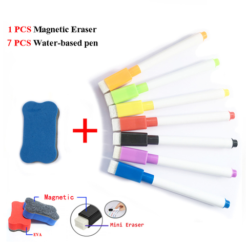 7pcs Whiteboard Marker Pens 1pcs Dry Eraser White Board Water-based Pen Watercolor Pen Orange Green Yellow Red Black Purple Blue ► Photo 1/6