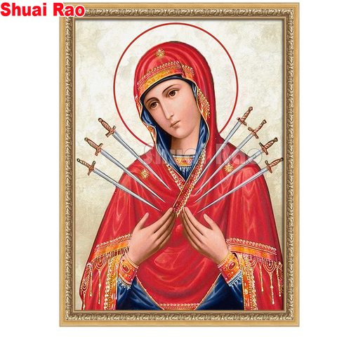 Diamond mosaic Virgin Theotokos Seven-shot Diamond Painting full square round 3d Diamond Embroidery mosaic religion, ► Photo 1/6