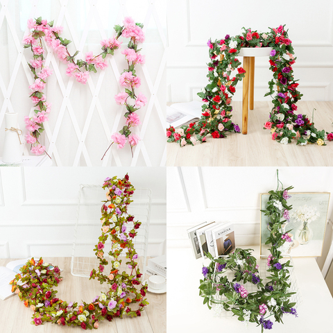 250cm long artificial rose flowers vine autumn cane backdrop decor silk fake rattan garland for wedding home hotel decoration ► Photo 1/6