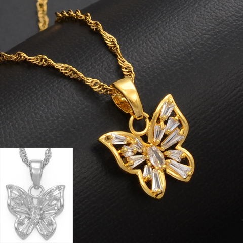 Anniyo CZ Butterfly Necklaces Women Girls Gold Color Charm Pendant Necklace Jewelry Cubic Zirconia Birthday Party Gift #008309 ► Photo 1/6