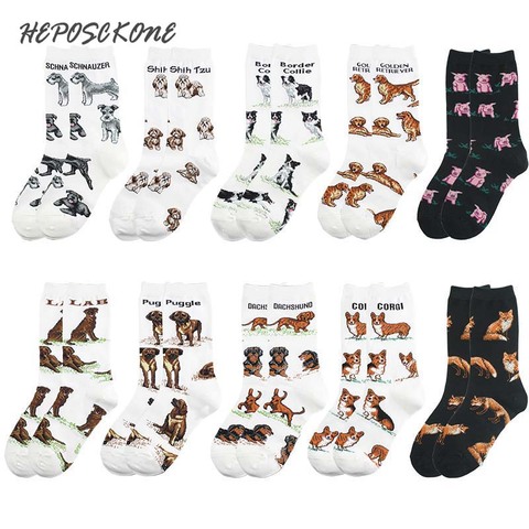 All Kinds Of Dogs Funny Socks Women Kawaii Harajuku Puggle Corgl Pig Cute Socks Japanese Calcetines Mujer Sokken ► Photo 1/6