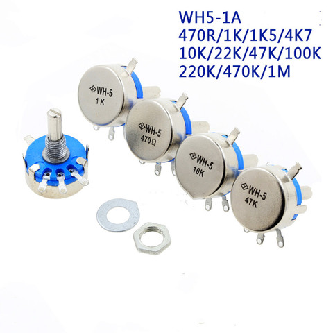 2pcs WH5-1A 470 1K 1K5 4K7 10K 22K 47K 100K 220K 470K 1M ohm 3-Terminals Round Shaft Rotary Taper Carbon Potentiometer ► Photo 1/1