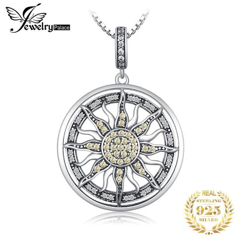 JewelryPalace Celestial Sun 925 Sterling Silver Cubic Zirconia Charm Statement Pendant Necklace Women Jewelry No Chain ► Photo 1/6
