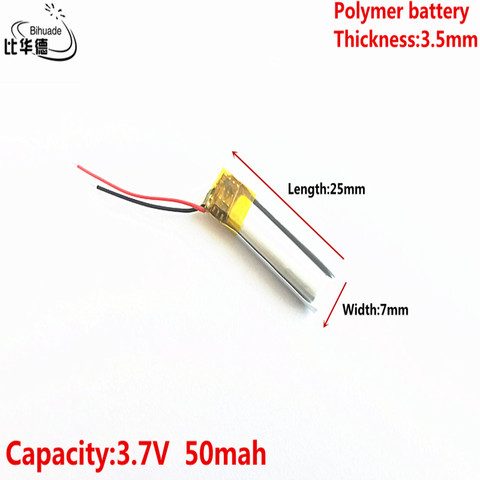 Good Qulity 3.7V,50mAH,350725Polymer lithium ion / Li-ion battery for Bluetooth, 4 generation earphone battery ► Photo 1/5