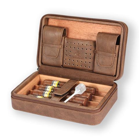 GALINER Portable Humidor Cigar Travel Case Leather Cedar Wood 4 Tube Holder Cigar Humidor Charuto Box F/ Cigar Accessories ► Photo 1/6