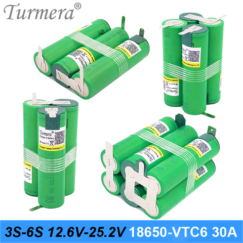 Turmera 3S 12.6V 4S 16.8V 5S 21V 6S 25V VTC6 3000mAh Battery Pack US18650VTC6 Battery 30A for 18V Screwdriver Shurika Drill Tool ► Photo 1/6