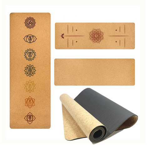 183X68cm Natural Cork TPE Yoga Mat For Fitness 5mm Sport Mats Pilates Exercise Non-slip Yoga mat With Position Body Line ► Photo 1/6