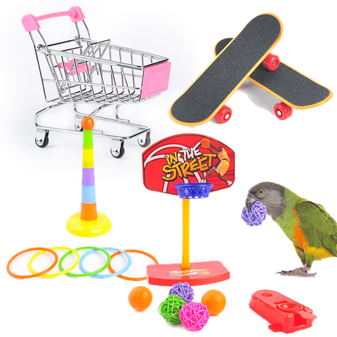 1Set Of Training Pet Bird Toy Set Interactive Parrot Equipment Set Funny Bird Activity Parrot Toy Pet Bird Basketball Skateboard ► Photo 1/6