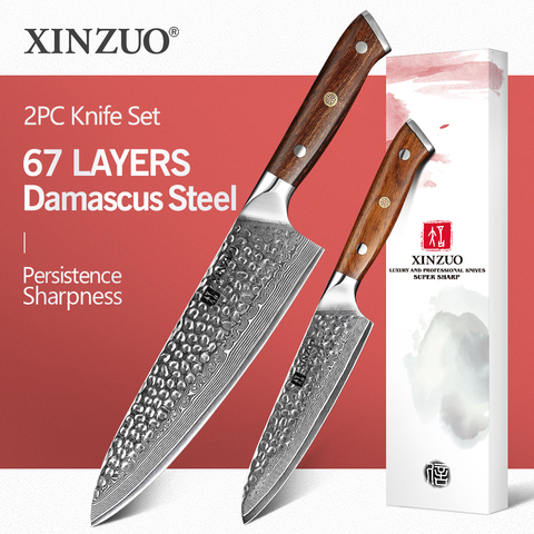XINZUO 2PCS Knife Set with Ironwood Handle VG10 Damascus Steel Blade Utility Chef‘s ’Knives Cooking Tools Kitchen Cutter Sets ► Photo 1/6