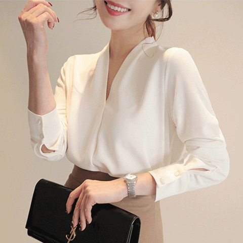 Women Shirts Long Sleeve Solid White Chiffon Office Blouse Women Clothes Womens Tops And Blouses Blusas Mujer De Moda 2022 A403 ► Photo 1/6