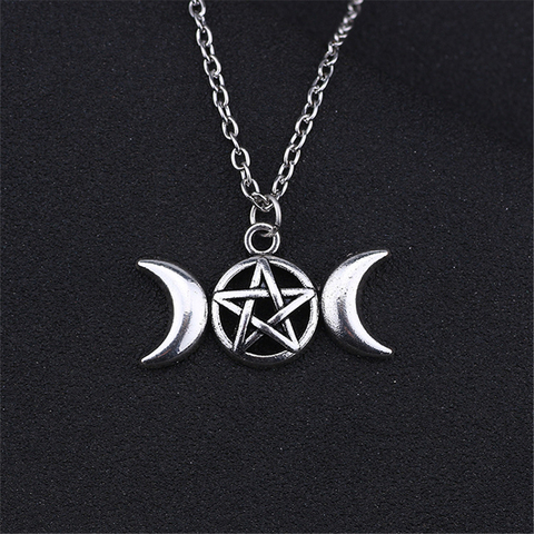 Triple Moon Goddess Wicca Witchcraft Pentagram Necklace Charms Moon Pentagram Pendant Jewelry Metal Alloy Jewelry ► Photo 1/6