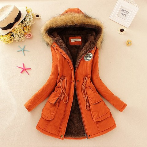 2022 Orange Womens Jacket Winter Autumn Warm Jackets Fur Hooded Coat Solid Color Women Thick Parkas Female Outerwear Ladies Tops ► Photo 1/6