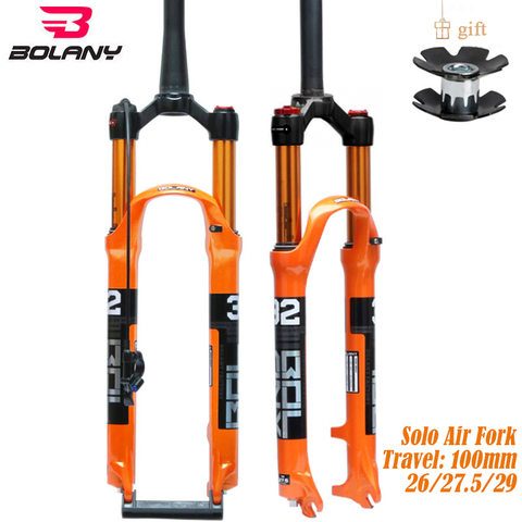 BOLANY Bike Fork Solo Air Orange MTB Bicycle Front Suspension Straight/Tapered RL/LO 26/27.5/29inch Magnesium Alloy QuickRelease ► Photo 1/6