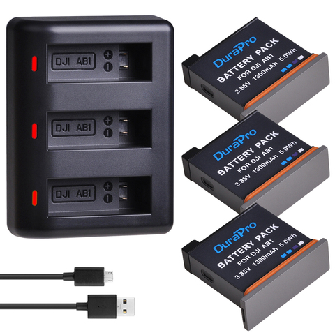 3pcs 1300mAH AB1 Rechargeable Li-ion Battery Pack + LED 3-Ports USB Charger for DJI Osmo AB1 Action Sport Camera ► Photo 1/6