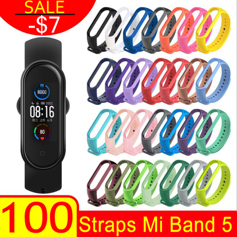 100Pcs/Pack MiBand 5 Strap For Xiaomi Mi Band 5 Bracelet Wrist Strap Silicone Band For Mi band 5 Straps Miband5 Wristband ► Photo 1/6