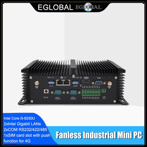Industrial Fanless PC Intel i5 8350U i7 7500U Desktop Mini Computer Linux Ubuntu 6*COM 8*USB 2*LAN HDMI VGA GPIO DDR4 SIM 4G LTE ► Photo 1/6