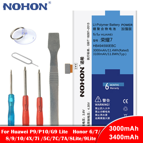 NOHON Phone Lithium Battery For Huawei P9 P10 G9 Lite P10 P20 Honor 6 7 8 9 10 4X 5C 7C 7A 7i 8 9 Lite Enjoy 7S V9 Play Batterie ► Photo 1/6