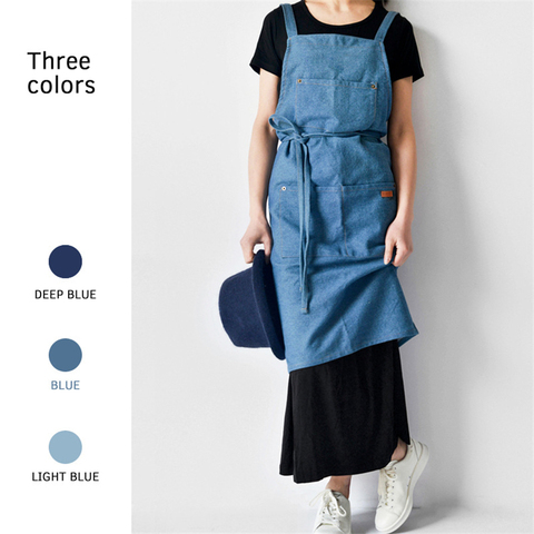 Chef Aprons for Women Waist Denim Apron Kitchen Nordic Style 1pcs Adult Bib Cotton Brief Cleaning Sleeveless Bib Accessories ► Photo 1/6