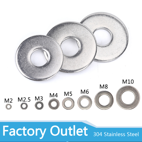 50pcs M1.6 M2 M2.5 M3 M4 M5 M6 M8 M10  GB97 304/A2-70 Stainless Steel Flat Machine Metal Washer Plain Washer Flat gasket Rings ► Photo 1/6