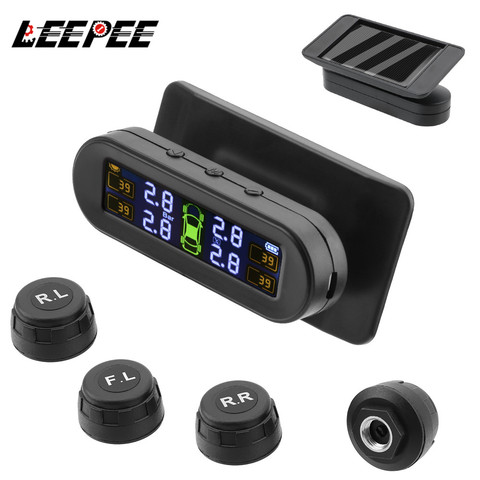 Car Tyre Pressure Monitor Solar TPMS Tire Pressure Monitoring System Temperature Warning Fuel Save With 4 External Sensors ► Photo 1/6