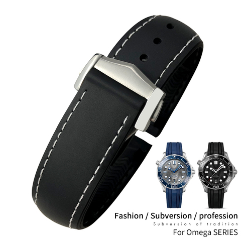 19mm 20mm 21mm 22mm Rubber Silicone Watchband for Omega AT150 Seamaster 300 De ville Planet Ocean Watch Pointed Buckle Strap ► Photo 1/6